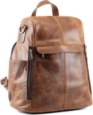 Handmade World Women Leather Backpack Convertible to Purse 'The Honeycomb' Shoulder Bag Travel Versatile Rucksack Daypack (Brown)