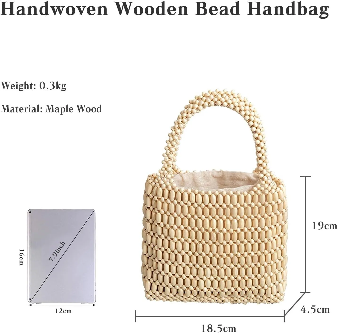 Handmade Woven Bucket Drawstring Handbag Bohe Clutch Summer Beach Wooden Bead Retro Handwoven Tote for Women
