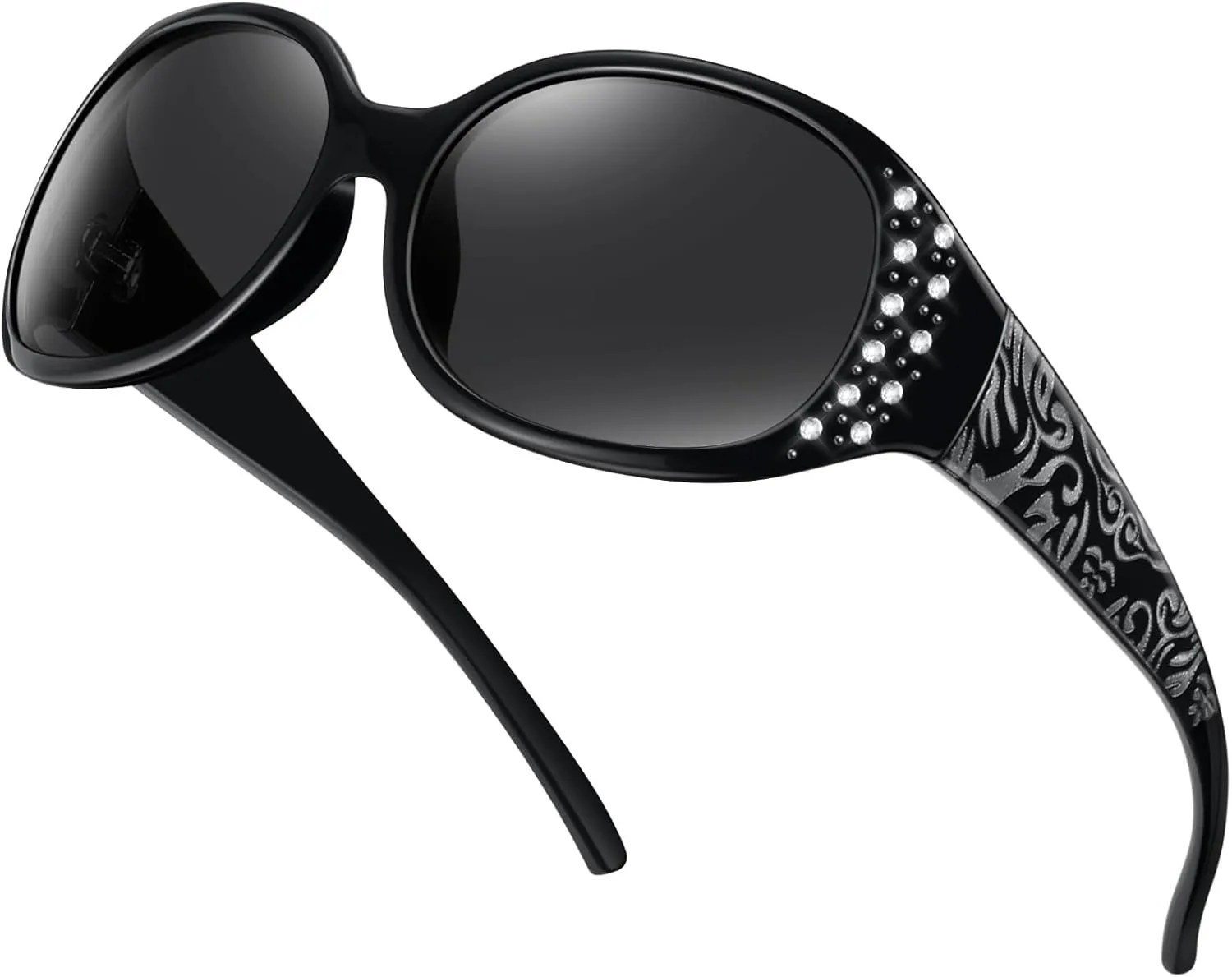 HAOLOTA Polarized Sunglasses for Women, Rhinestone Wrap Around Sunglasses with UV400 Protection