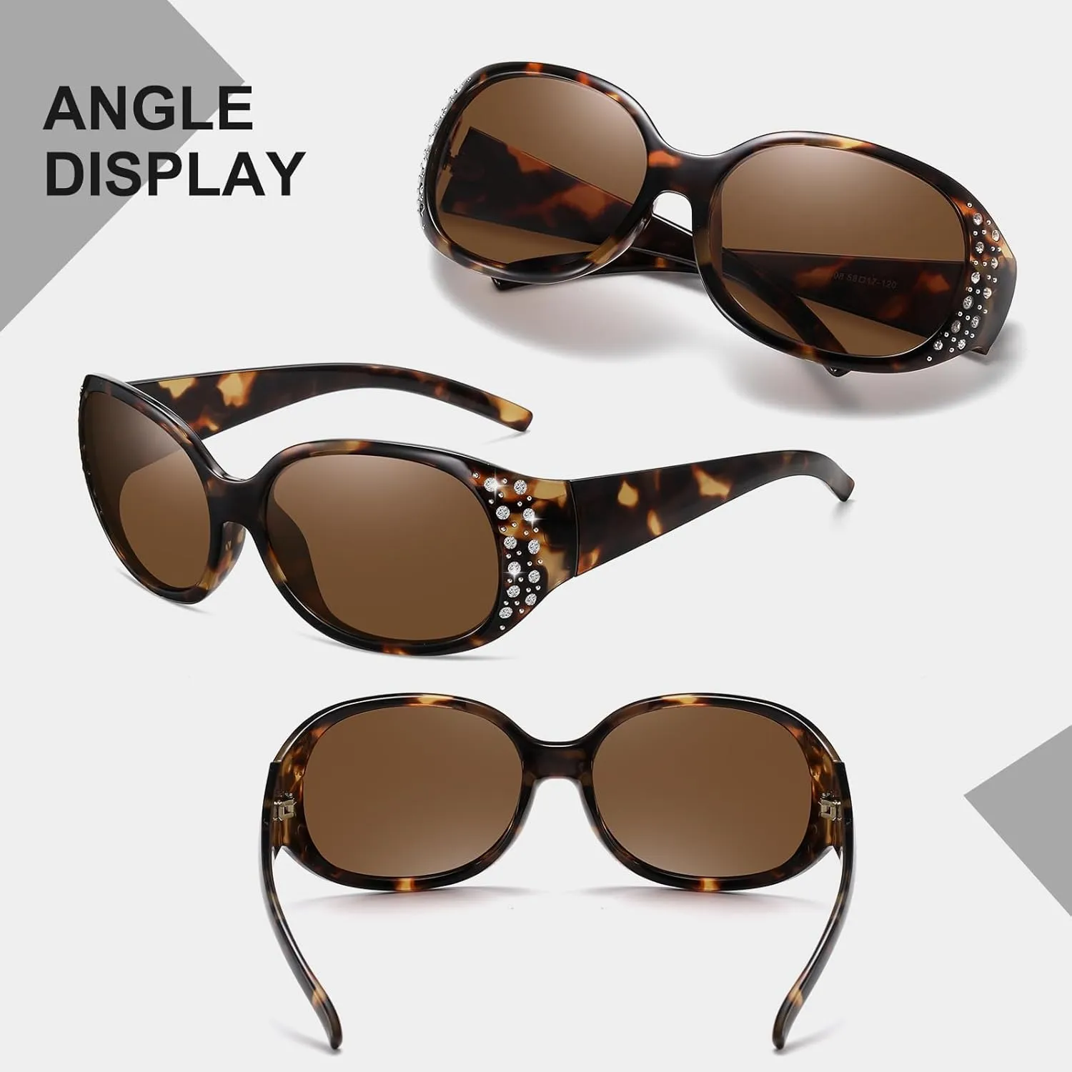 HAOLOTA Polarized Sunglasses for Women, Rhinestone Wrap Around Sunglasses with UV400 Protection