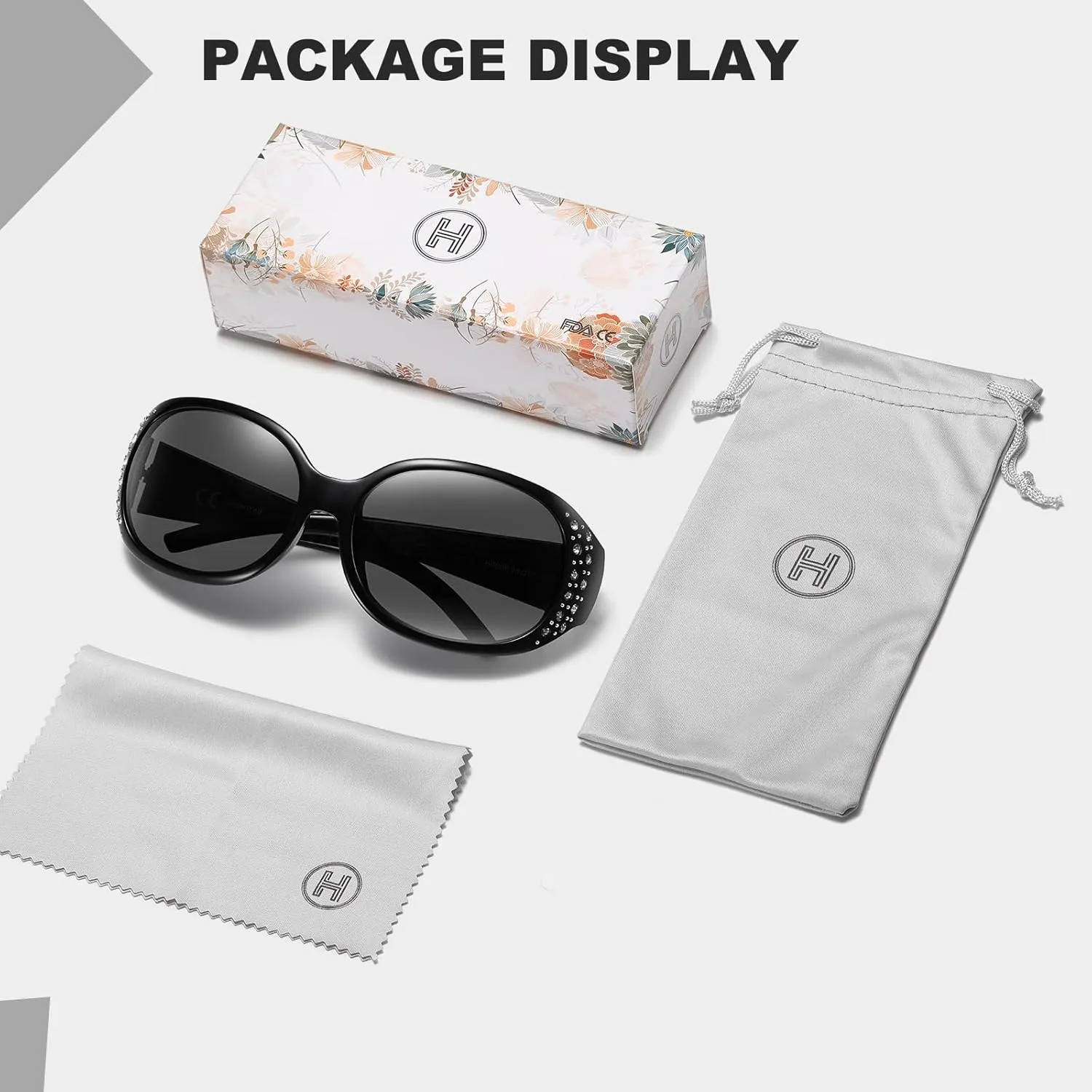 HAOLOTA Polarized Sunglasses for Women, Rhinestone Wrap Around Sunglasses with UV400 Protection