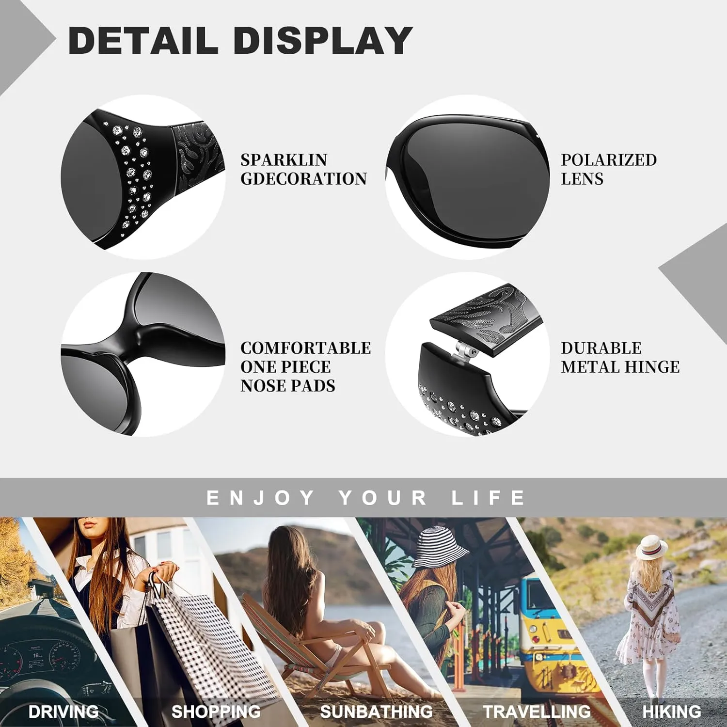 HAOLOTA Polarized Sunglasses for Women, Rhinestone Wrap Around Sunglasses with UV400 Protection