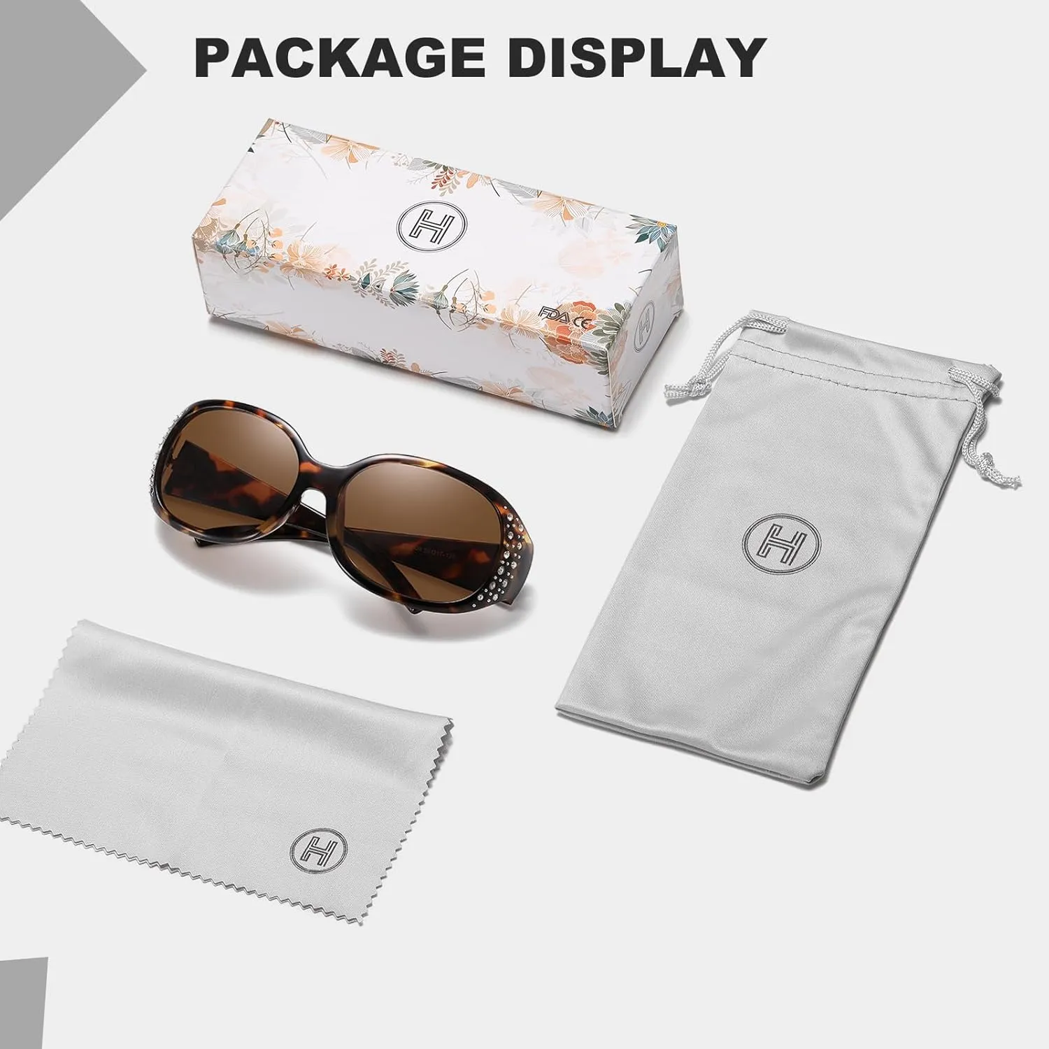 HAOLOTA Polarized Sunglasses for Women, Rhinestone Wrap Around Sunglasses with UV400 Protection