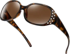 HAOLOTA Polarized Sunglasses for Women, Rhinestone Wrap Around Sunglasses with UV400 Protection