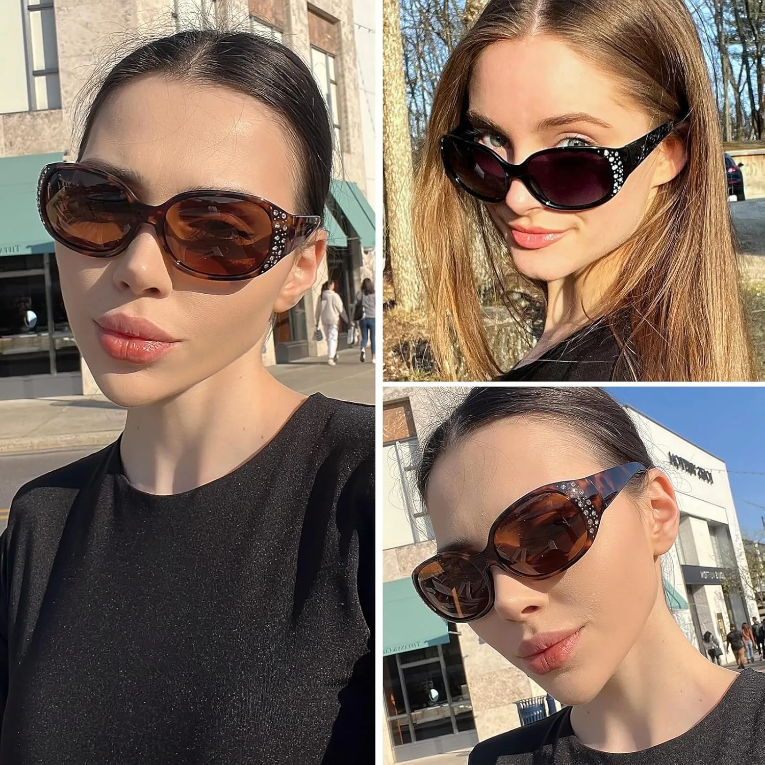 HAOLOTA Polarized Sunglasses for Women, Rhinestone Wrap Around Sunglasses with UV400 Protection