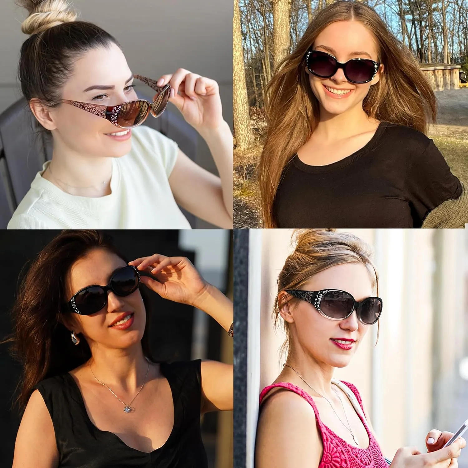 HAOLOTA Polarized Sunglasses for Women, Rhinestone Wrap Around Sunglasses with UV400 Protection
