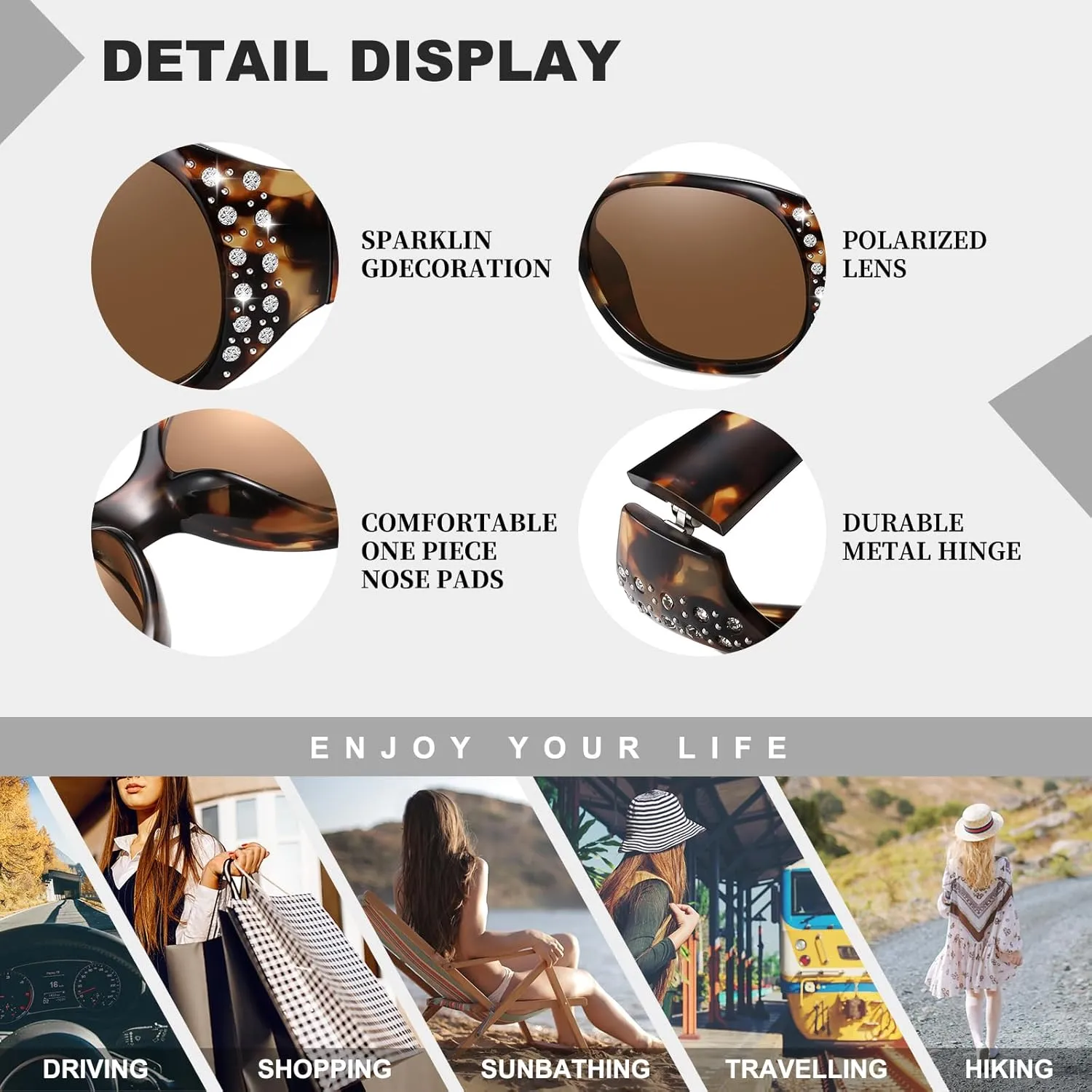 HAOLOTA Polarized Sunglasses for Women, Rhinestone Wrap Around Sunglasses with UV400 Protection