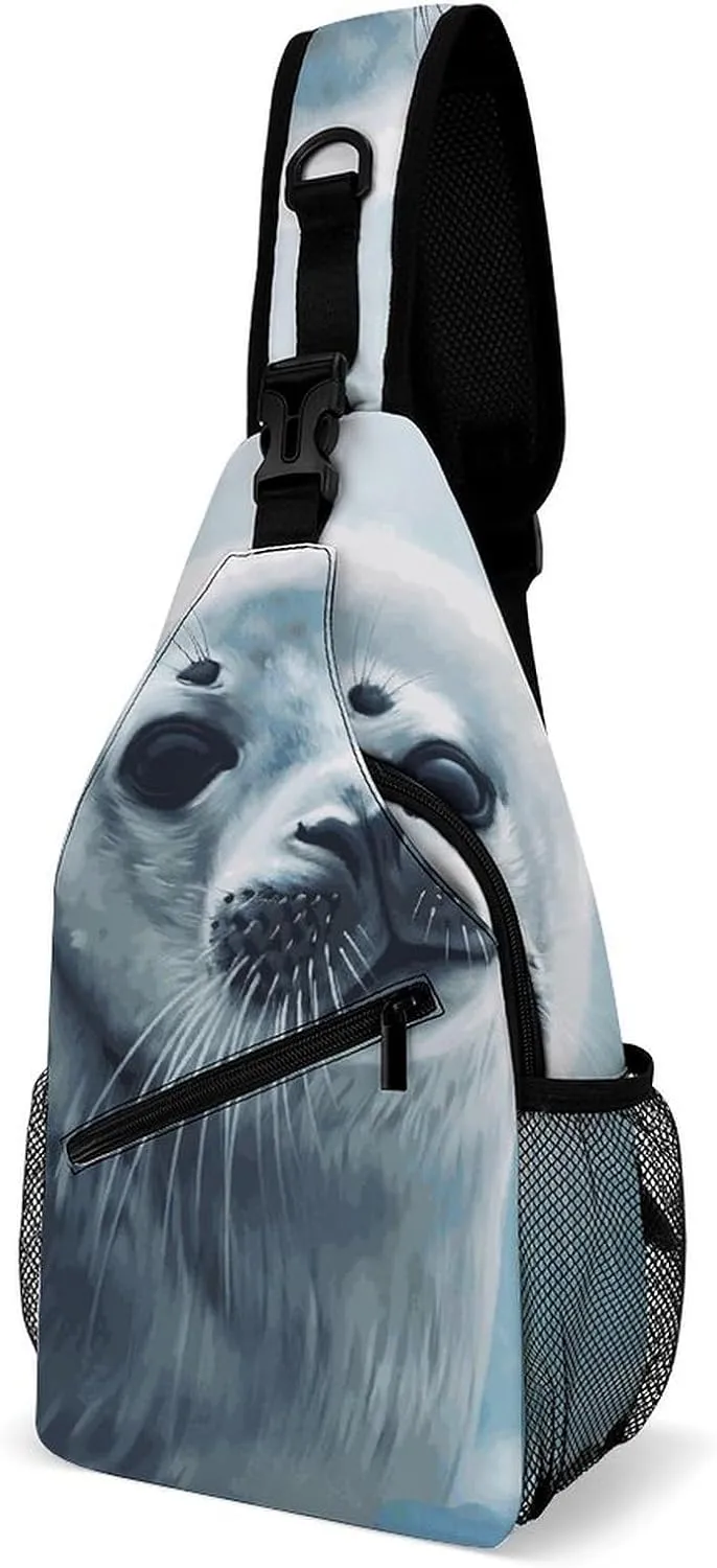 Harp Seal Painting Wallpaper Sling Bag for Men Women Travel Crossbody Bags Large Hiking Sling Backpack Chest Bag Man Purse