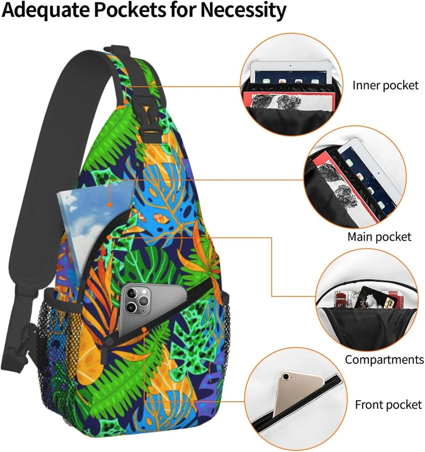 Hawaii Summer Tropical Sling Backpack Crossbody Bag, Chest Bag Daypack for Outdoors Hiking Traveling