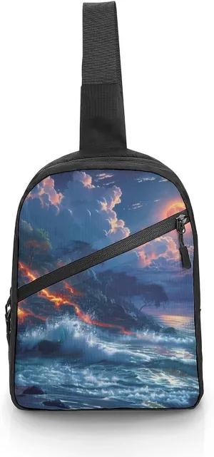 Hawaii Volcanic Eruption Lava in Moon Sling Backpack Crossbody Shoulder Bag Casual Chest Bag Travel Hiking Daypack