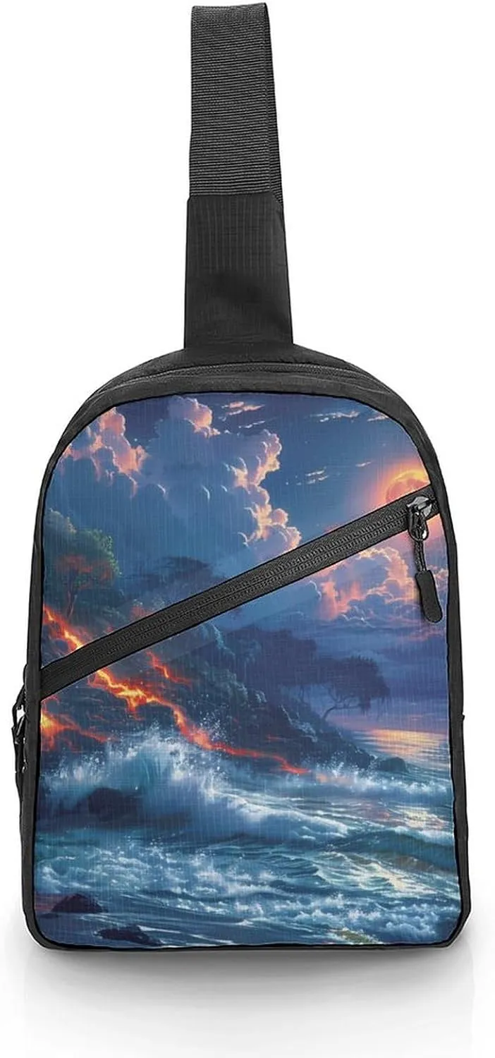 Hawaii Volcanic Eruption Lava in Moon Sling Backpack Crossbody Shoulder Bag Casual Chest Bag Travel Hiking Daypack