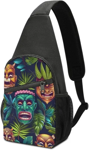 Hawaiian Tiki Masks Tropical Crossbody Sling Bags Chest Shoulder Backpack DayPack Handbag
