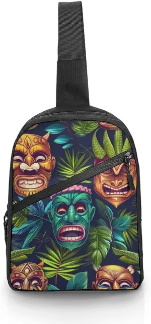 Hawaiian Tiki Masks Tropical Foldable Crossbody Sling Bags Shoulder Backpack Chest DayPack Handbag