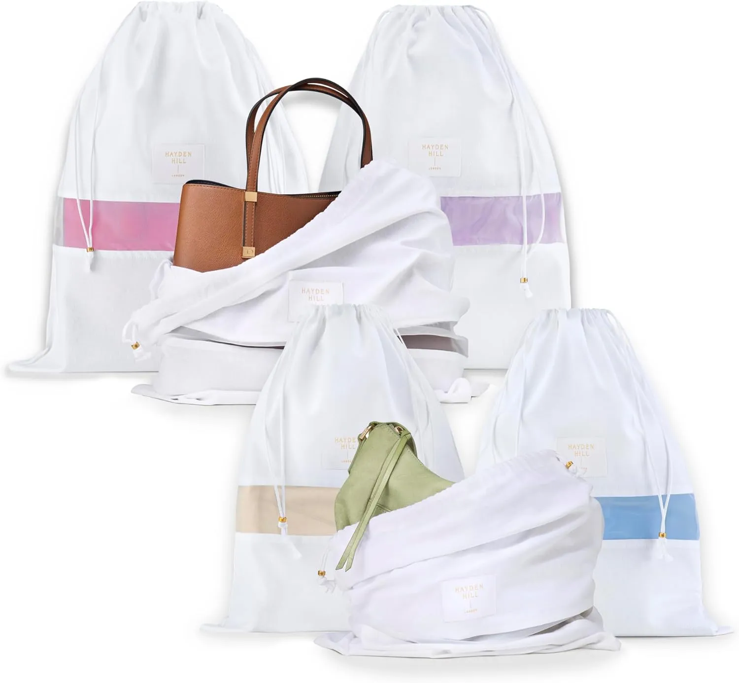 Hayden Hill Luxury Organic Cotton Dust Bags For Handbags - 6 Pack (Med-Large) - Handbag, Purse and Shoe Bags for Storage - Certified Carbon Neutral