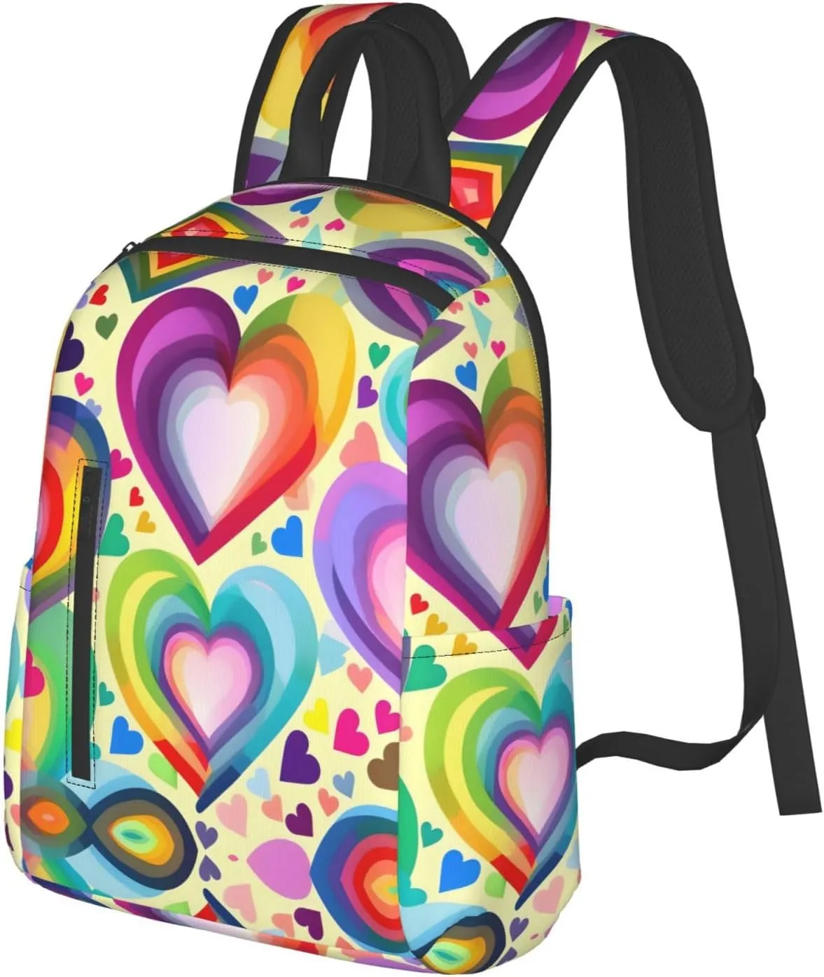 Hearts In Rainbow Colors Print Lightweight Backpack, Travel Bookbag College Bag,Laptop Backpack For Men Women