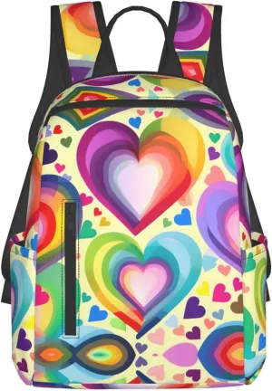 Hearts In Rainbow Colors Print Lightweight Backpack, Travel Bookbag College Bag,Laptop Backpack For Men Women