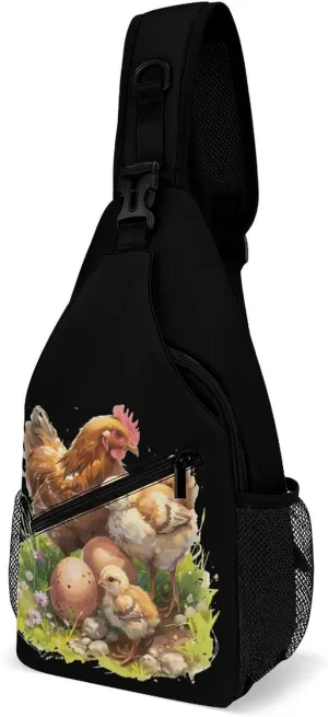 Hens, Chickens, And Eggs Crossbody Sling Bags Shoulder Backpack Chest DayPack Handbag
