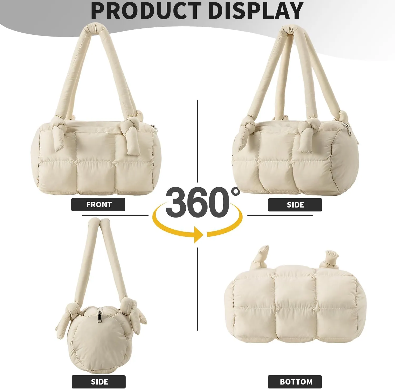Herald Puffer Quilted Shoulder Bag for Women, Small Cute Nylon Puffy Boston Barrel Bag Tote Handbag Satchel Purse