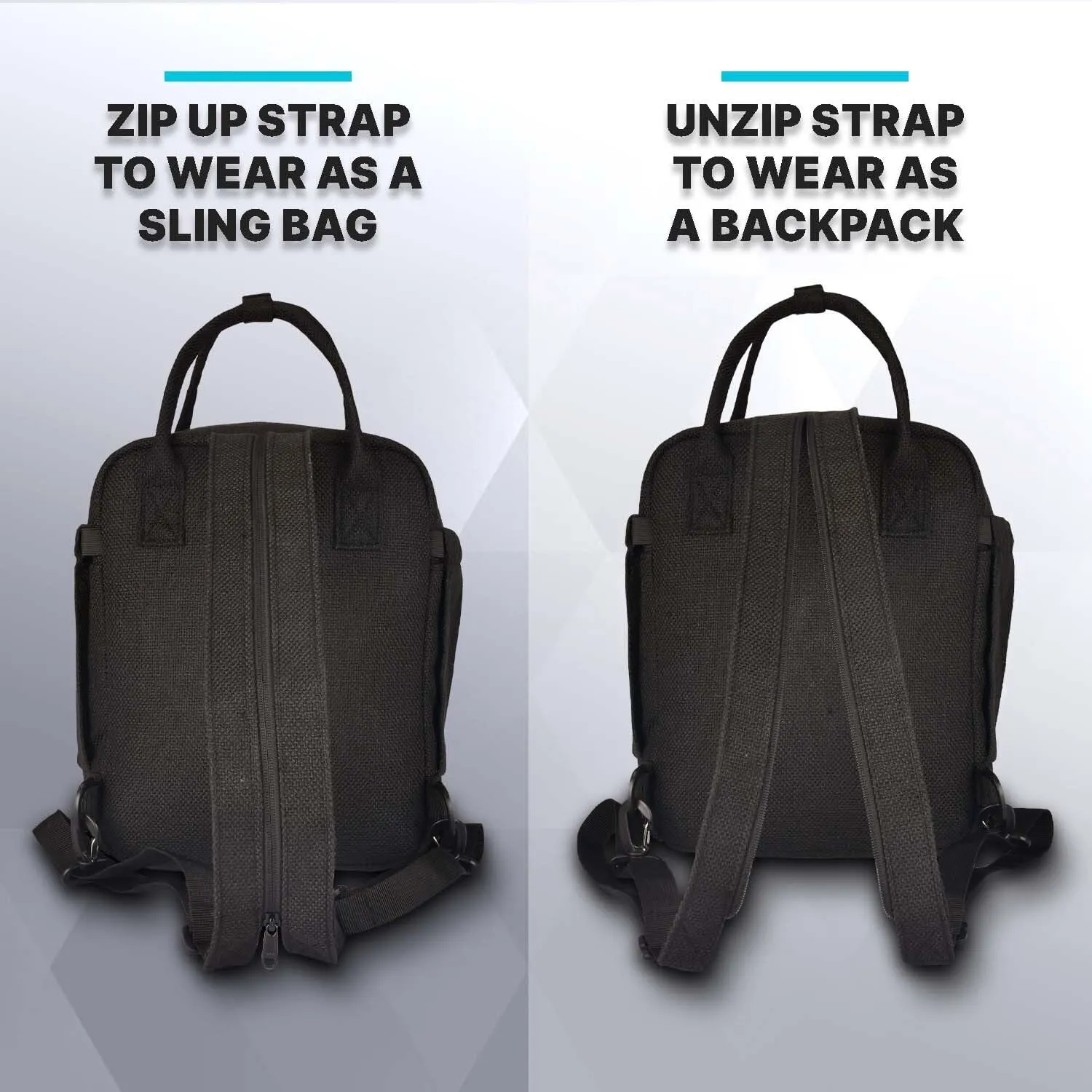 Herb Guard Black Mini Locking Backpack - With Built in Tray, YKK Zippers and More - Doubles as a Shoulder Sling Bag