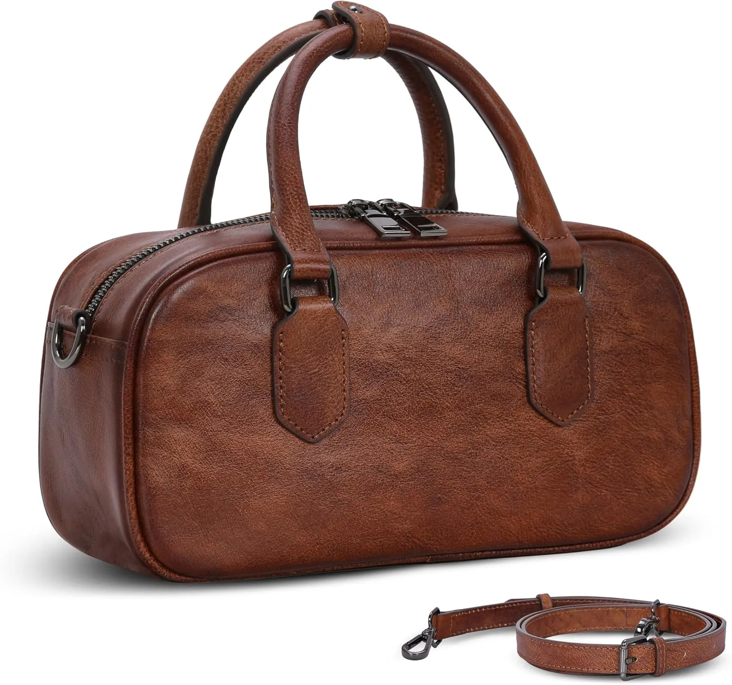 HESHE Leather Shoulder Bags for Women Satchel Handbags Zipper Crossbody Purse Top Handle Barrel Purse with Adjustable Strap