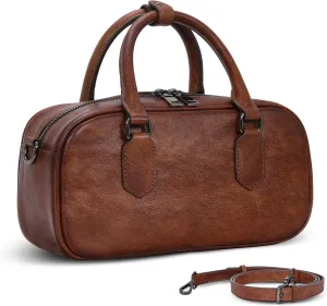 HESHE Leather Shoulder Bags for Women Satchel Handbags Zipper Crossbody Purse Top Handle Barrel Purse with Adjustable Strap