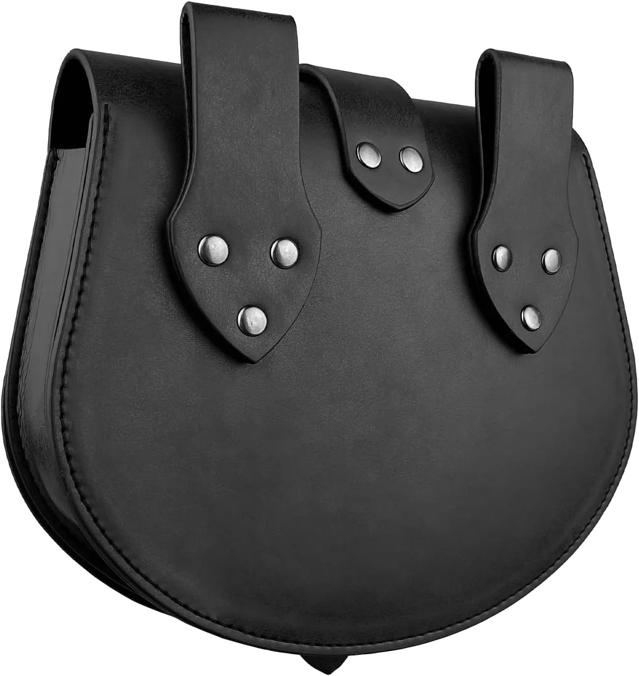 HiiFeuer Viking Embossed Langskip Belt Pouch, Medieval Faux Leather Flap Saddle Side Bag Purses, Retro Portable Belt Bag (Black A)