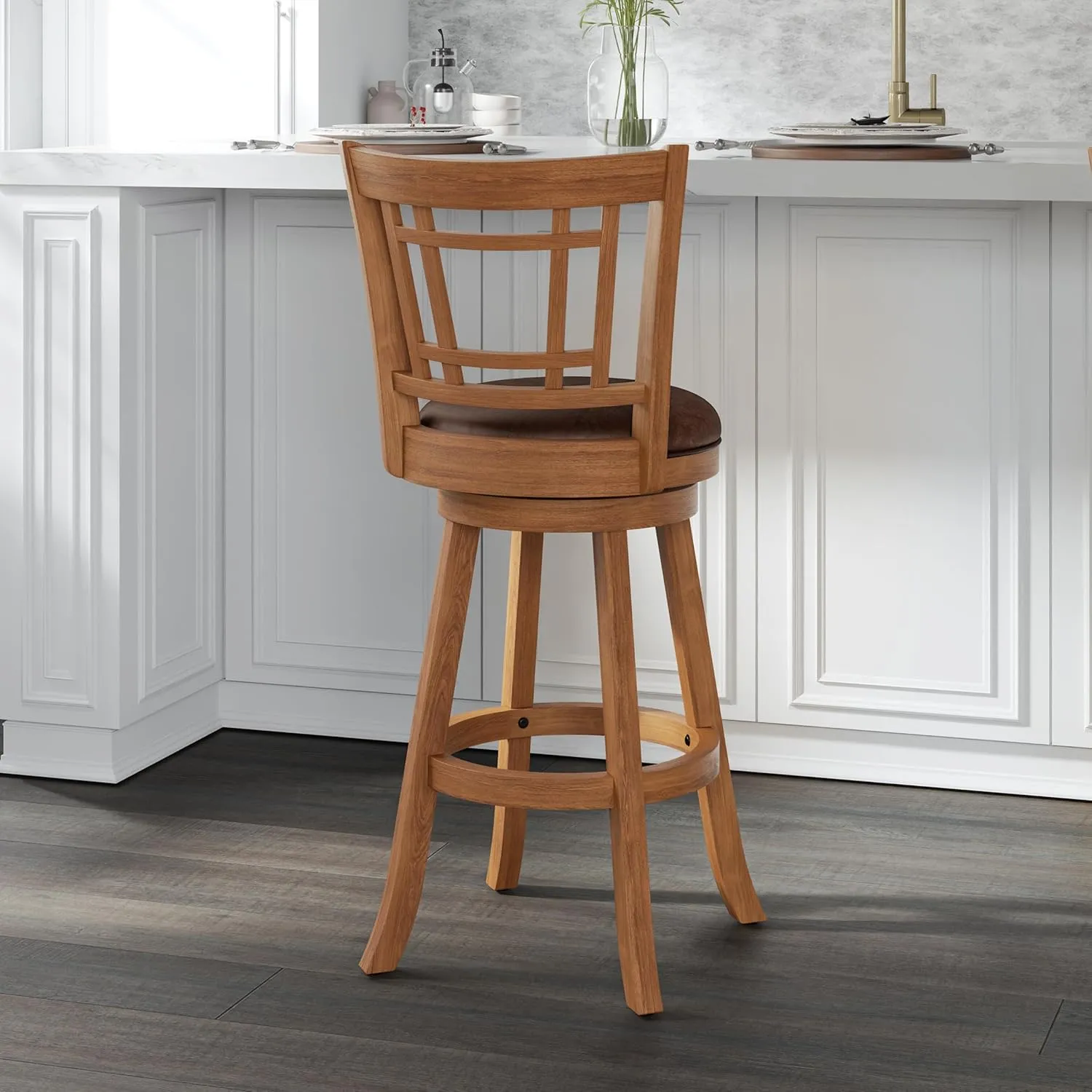 Hillsdale Fairfox Swivel Stool with Rectangular Lattice Back, Bar Height, Oak