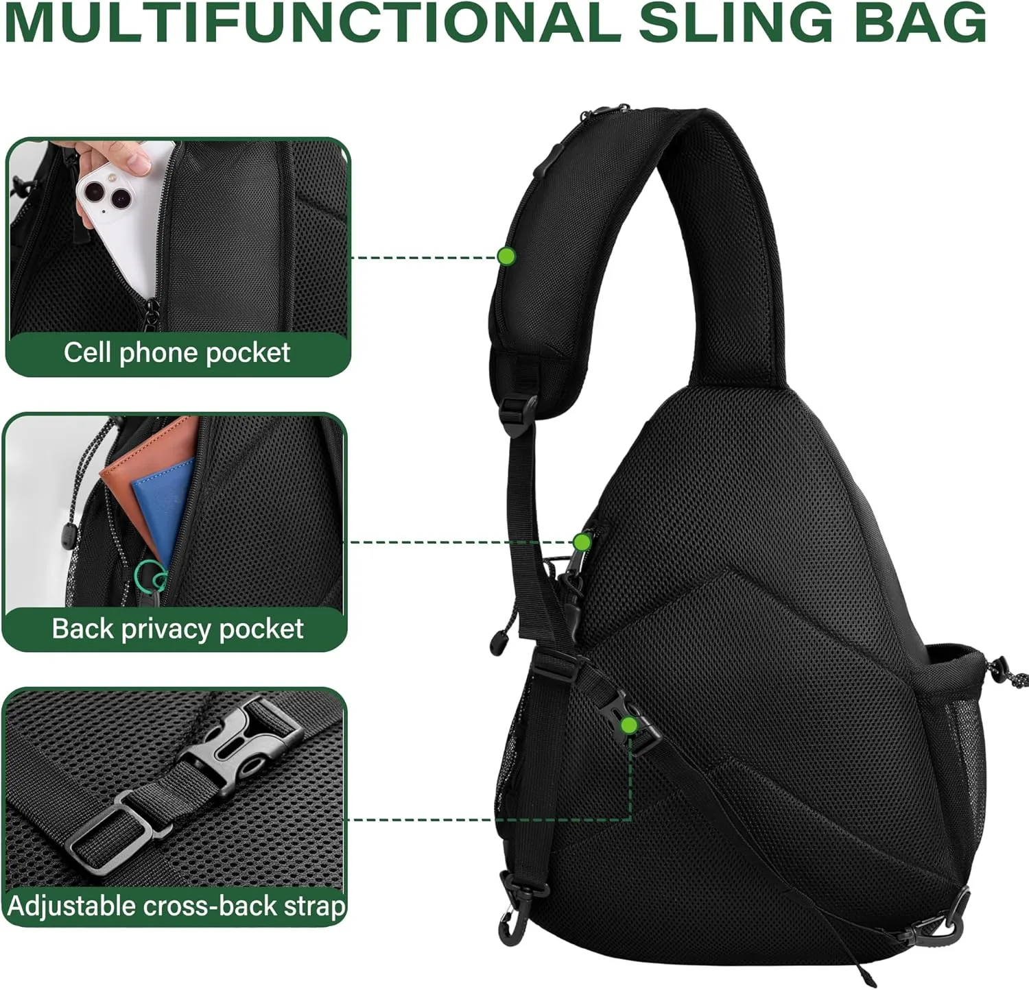 Himal Outdoors Disc Golf Sling Bag Holds 10  Discs, Small Disc Golf Bag Multiple Storage with Retriever Holder