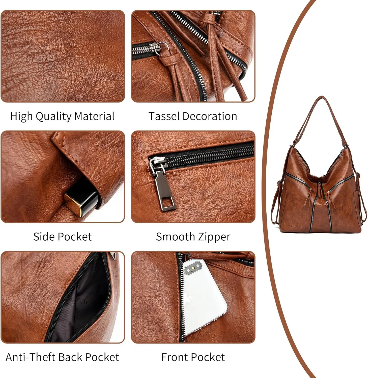 Hobo Bags for Women PU Leather Shoulder Bags Large Hobo Crossbody Purse 3 Way Womens' Handbags