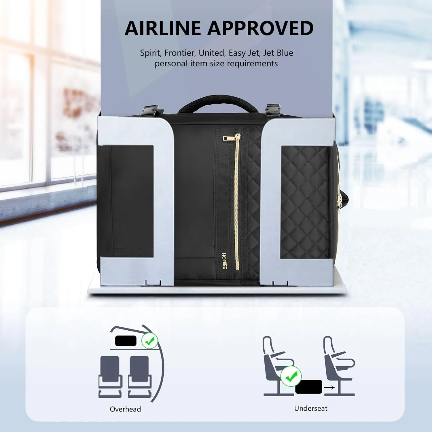 HOMIEE Carry On Luggage 22x14x9 Airline Approved 50L Travel Backpack for Women with 2 Packing Cubes, Black