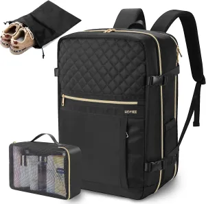 HOMIEE Carry On Luggage 22x14x9 Airline Approved 50L Travel Backpack for Women with 2 Packing Cubes, Black