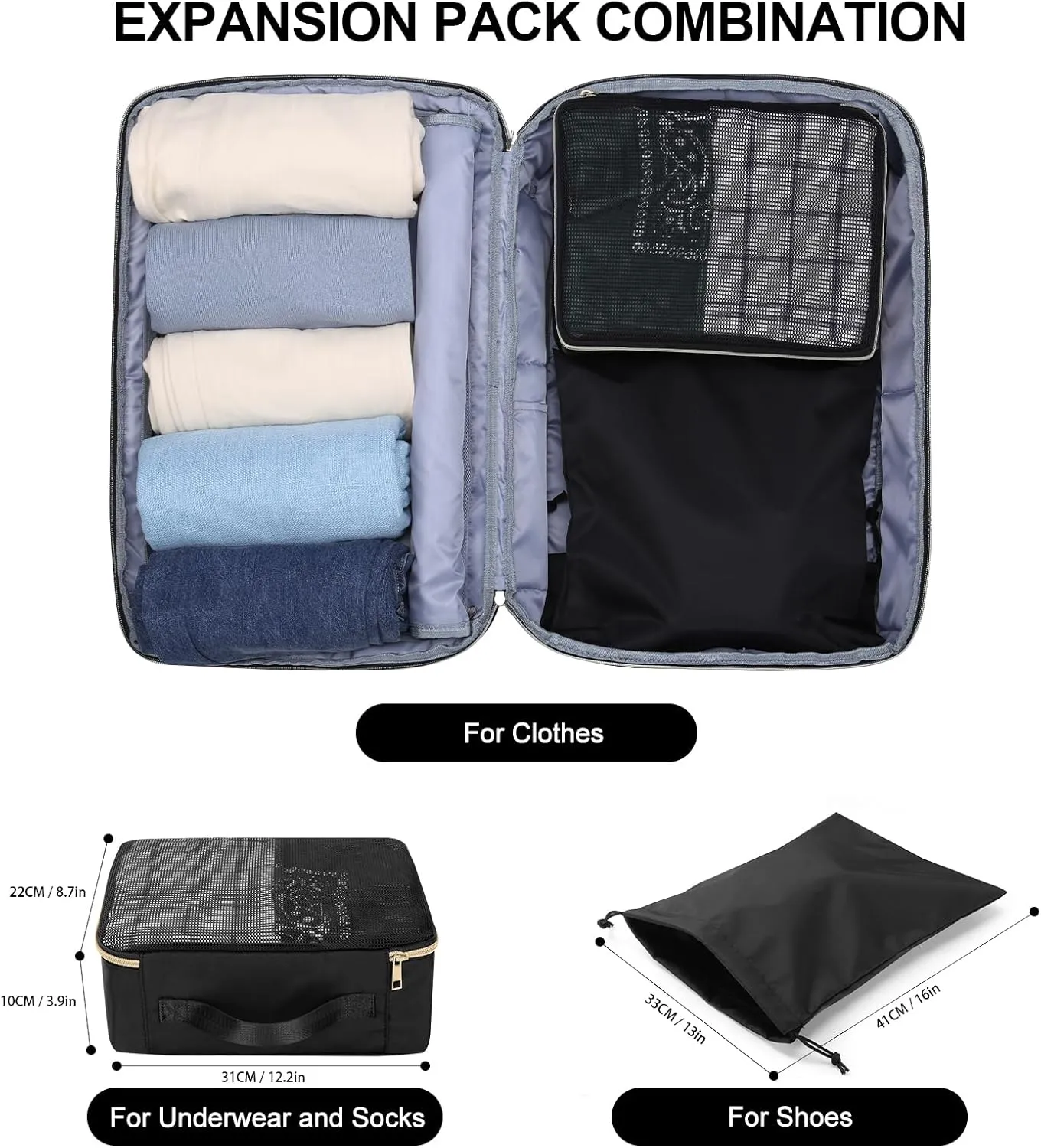 HOMIEE Carry On Luggage 22x14x9 Airline Approved 50L Travel Backpack for Women with 2 Packing Cubes, Black