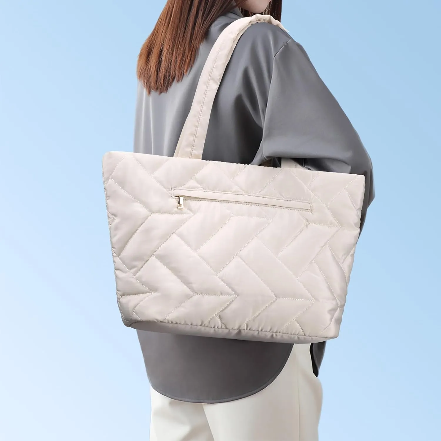 HOMIEE Tote Bag for Women, Lightweight Puffy Tote Bag with Laptop Compartment, Quilted Shoulder Bag Handbag for Travel, Work