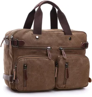 Homoyoyo Canvas Rucksack Men's Women's Crossbody Bag Multi-function Vintage Weekend Bag for Laptop Business School