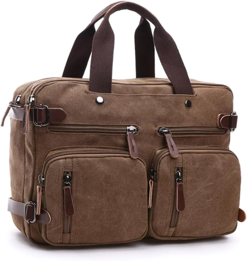 Homoyoyo Canvas Rucksack Men's Women's Crossbody Bag Multi-function Vintage Weekend Bag for Laptop Business School