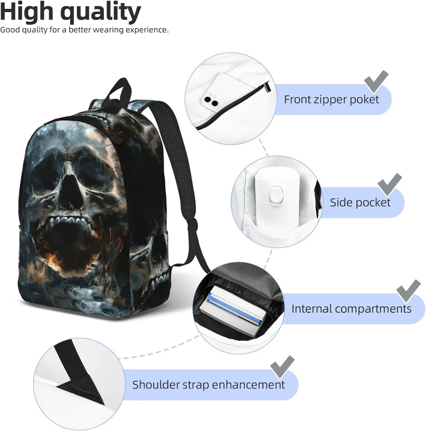 horror ghost skull print Backpack Travel Backpacks for Women Men College Backpack Computer Bag for Travel