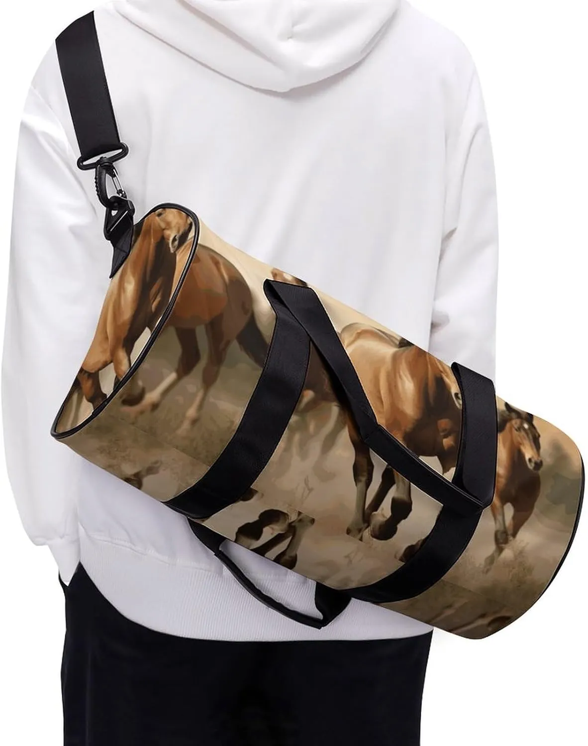 Horses Gym Bag Small Travel Duffle Bag with Compartment Carry On Weekender Bag for Women Men