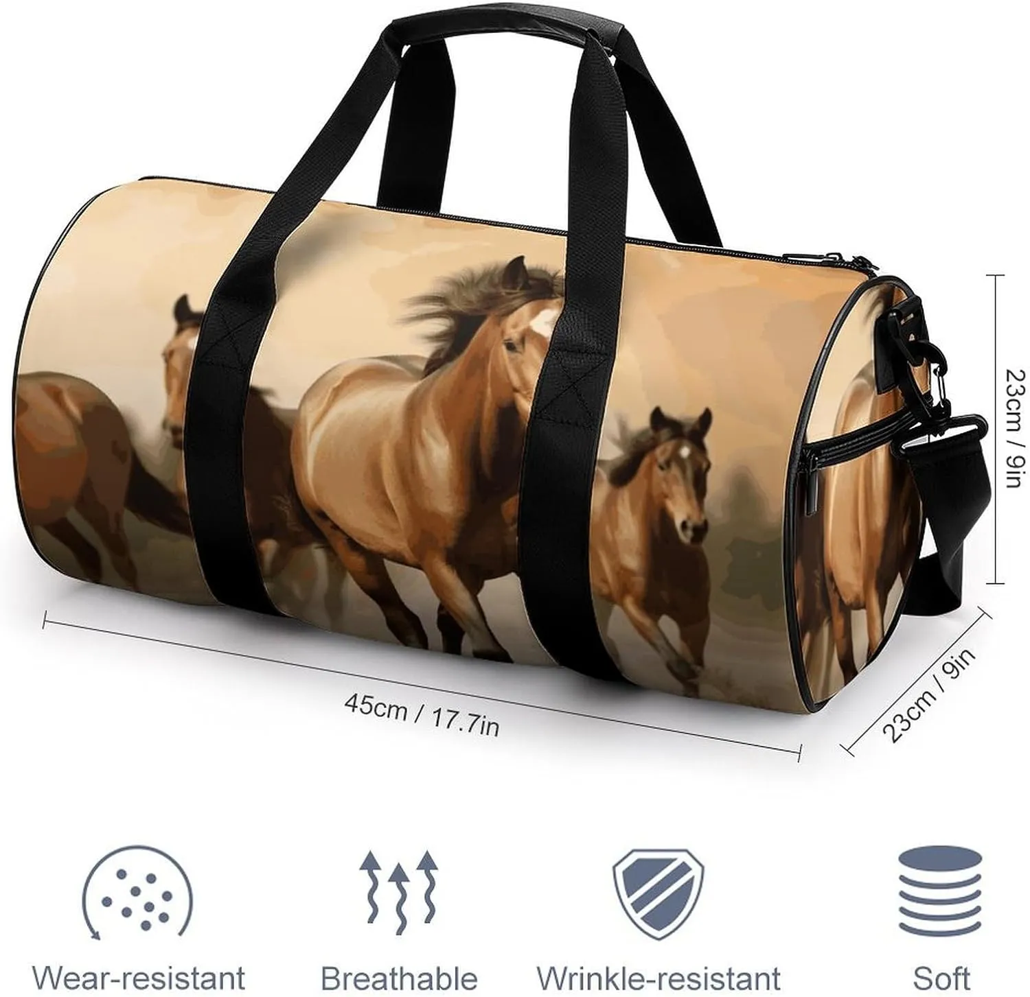 Horses Gym Bag Small Travel Duffle Bag with Compartment Carry On Weekender Bag for Women Men