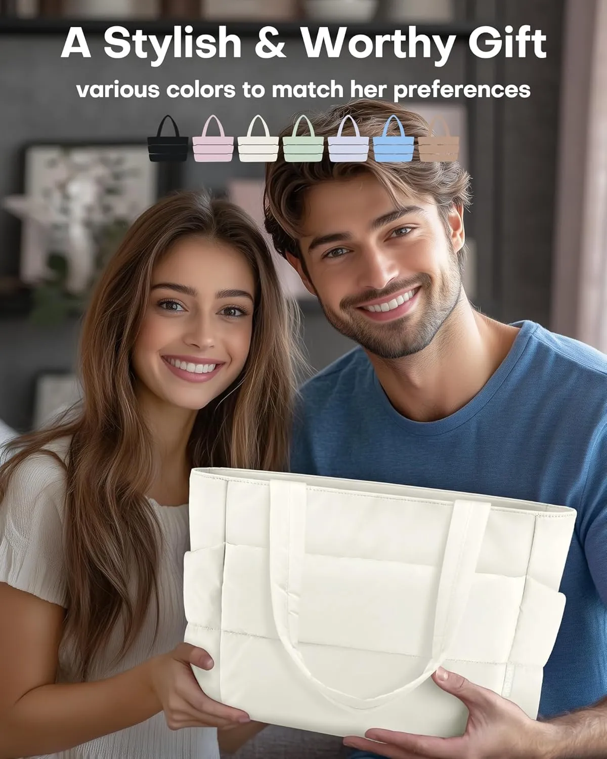HOTOR Puffer Tote Bag for Women, Nurses - Multi-Pocket Lightweight Bag for Work - Quilted Handbag for Travel and Gym