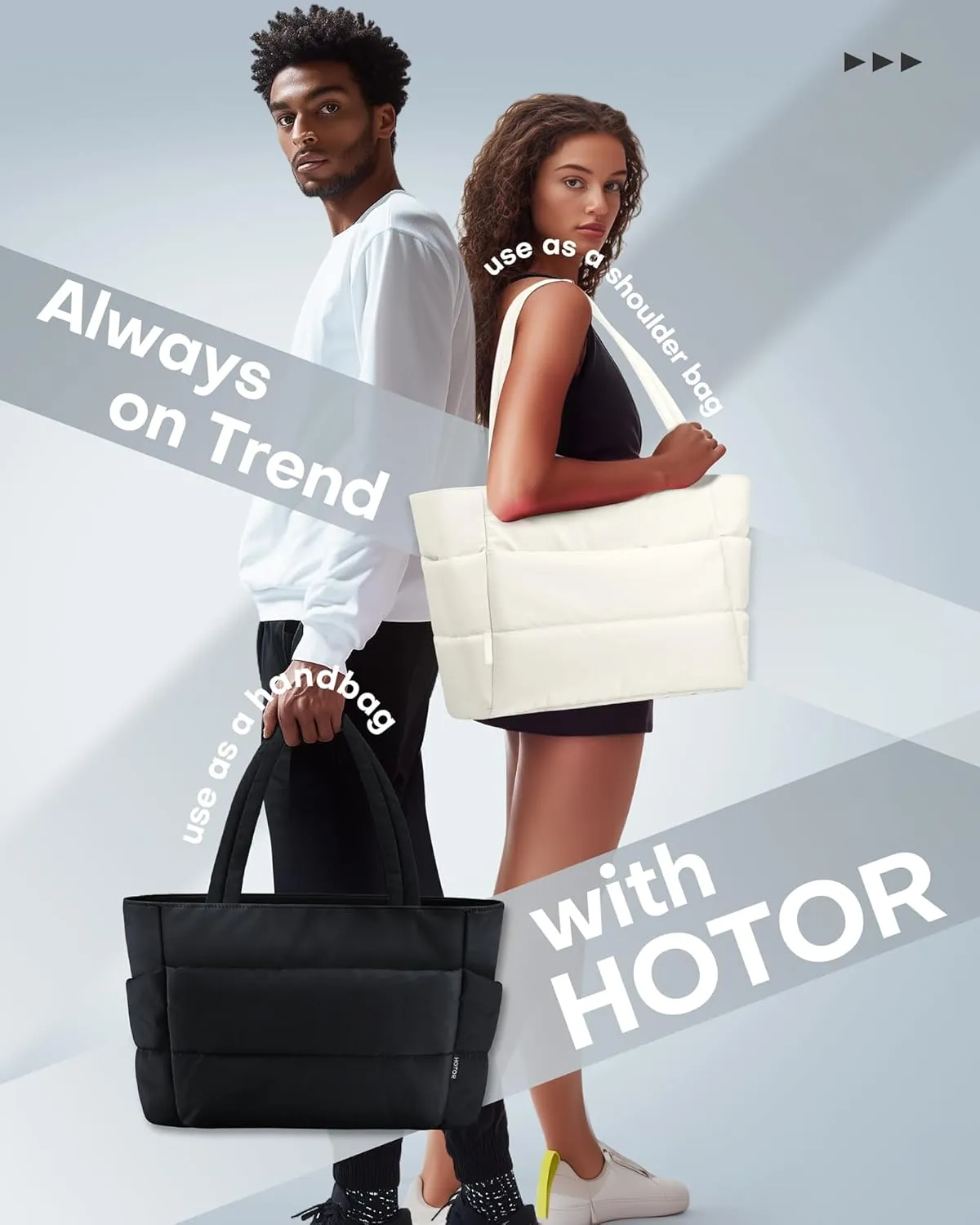 HOTOR Puffer Tote Bag for Women, Nurses - Multi-Pocket Lightweight Bag for Work - Quilted Handbag for Travel and Gym
