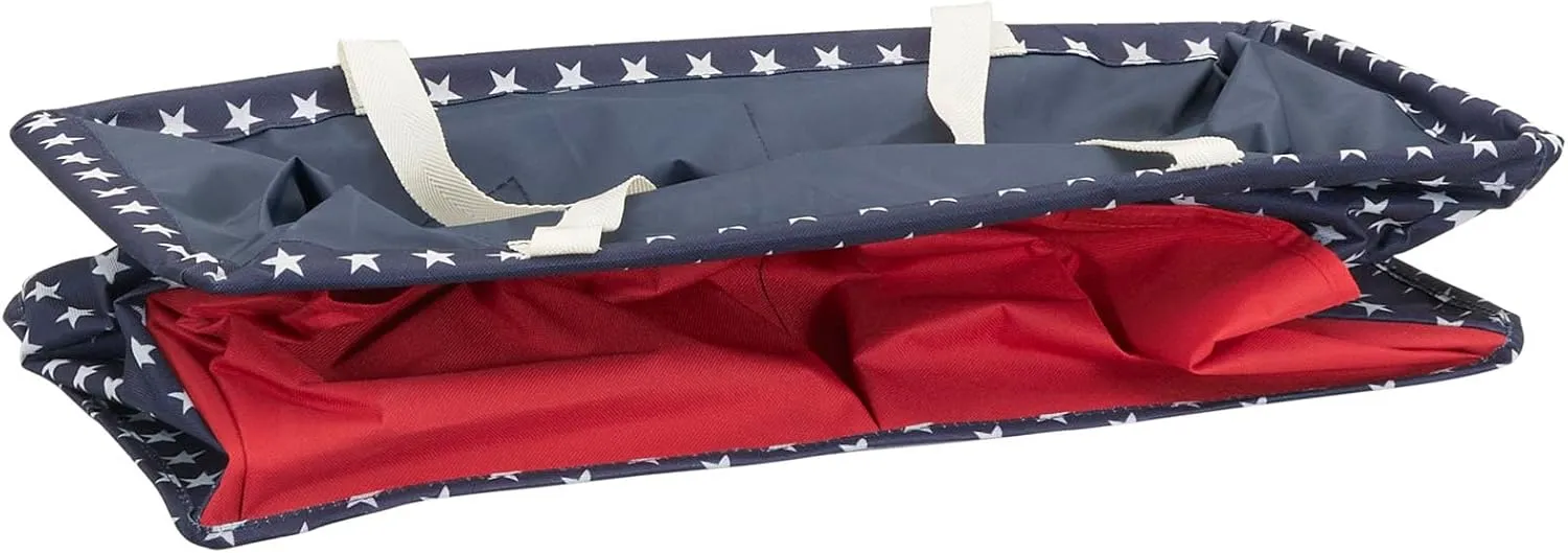 Household Essentials Krush Container All-Purpose Utility Tote, Water-Resistant Vinyl Lining with Pockets, Red, White and Blue