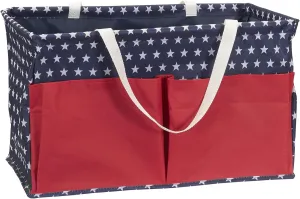 Household Essentials Krush Container All-Purpose Utility Tote, Water-Resistant Vinyl Lining with Pockets, Red, White and Blue