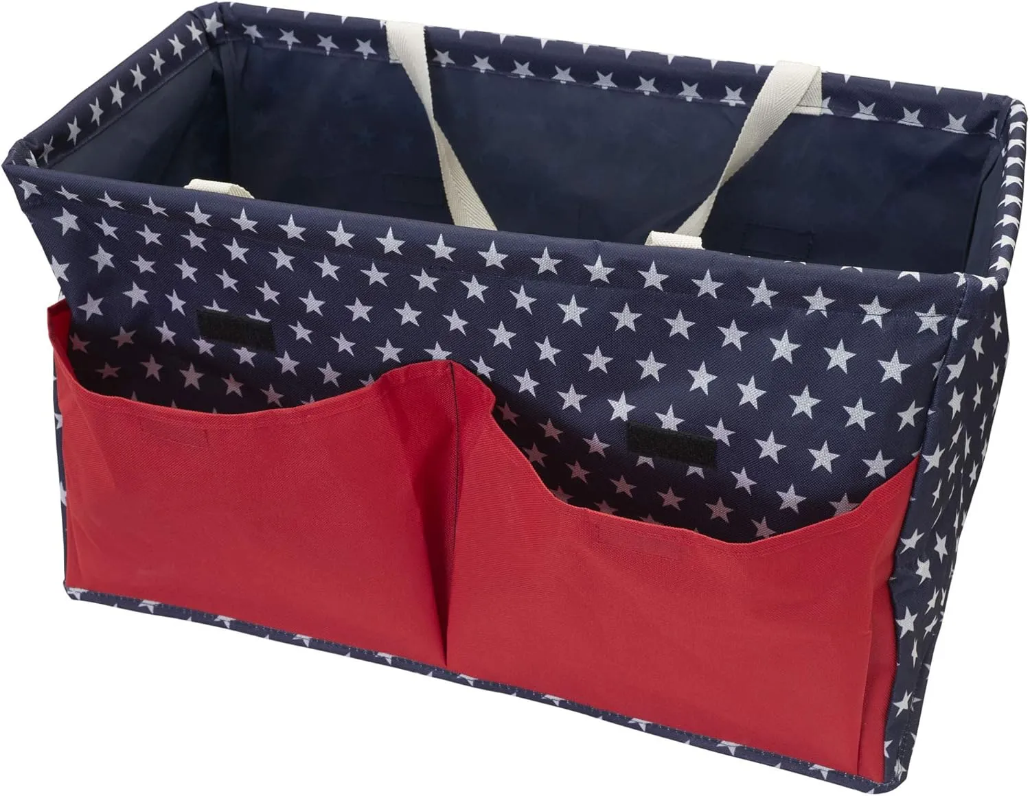 Household Essentials Krush Container All-Purpose Utility Tote, Water-Resistant Vinyl Lining with Pockets, Red, White and Blue