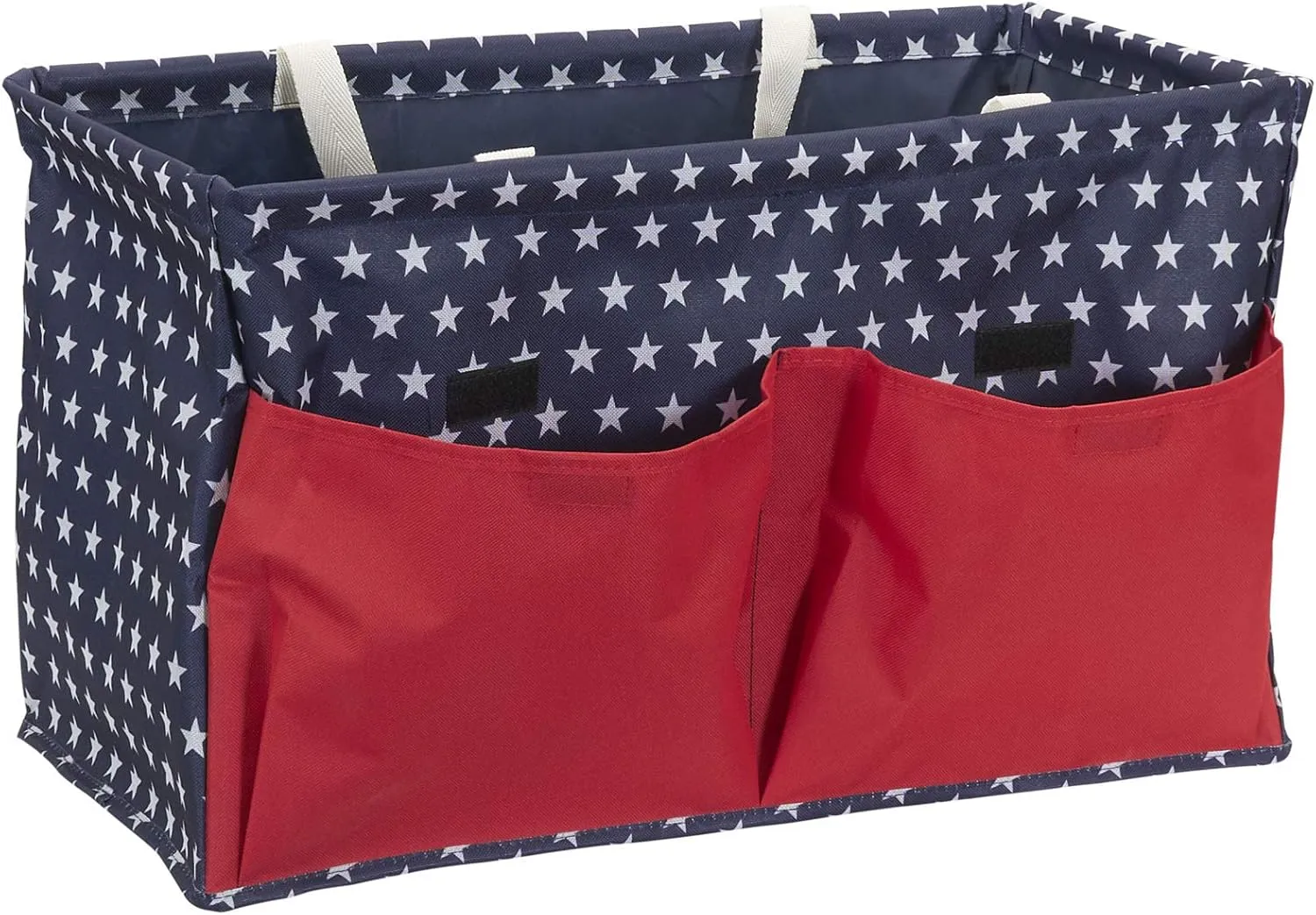 Household Essentials Krush Container All-Purpose Utility Tote, Water-Resistant Vinyl Lining with Pockets, Red, White and Blue