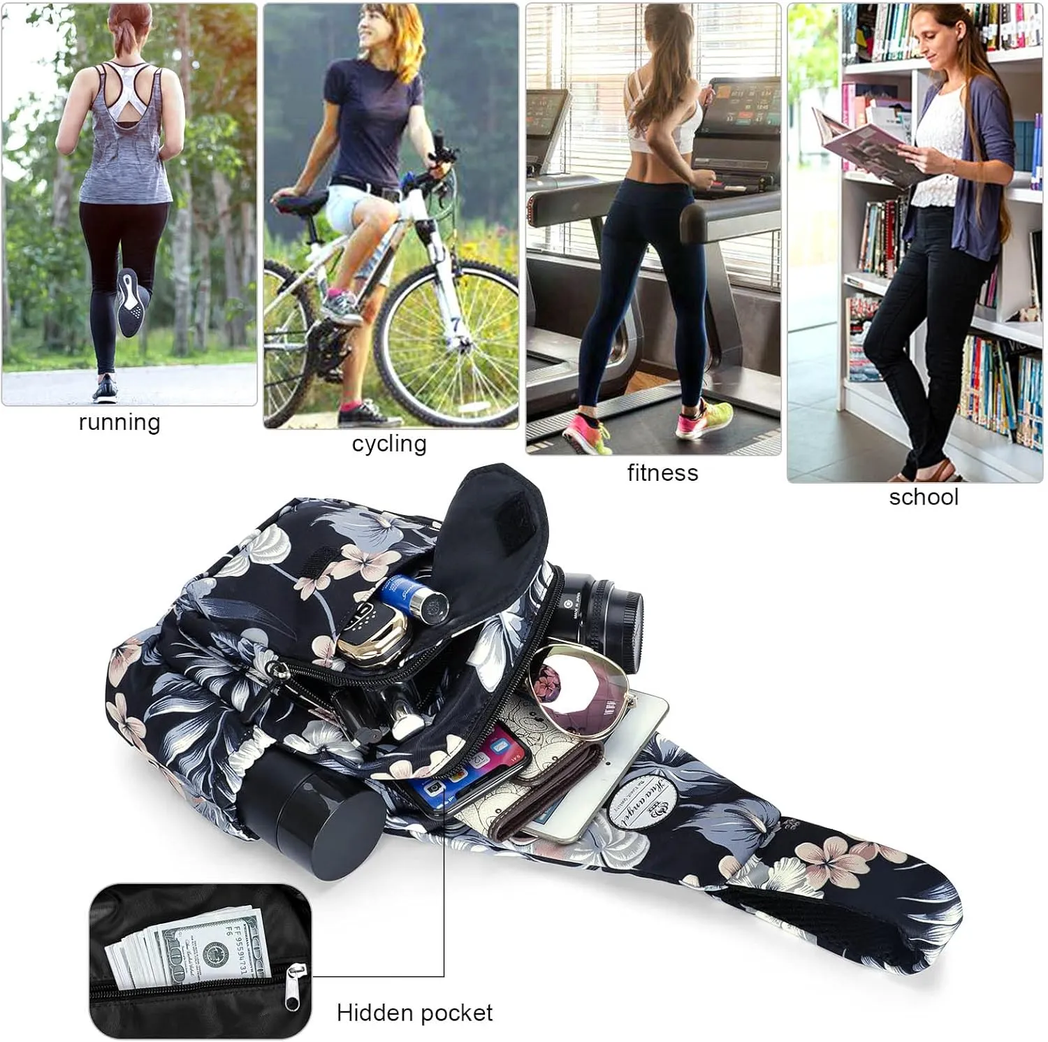HUA ANGEL Floral Sling Bag, Small Lightweight Crossbody Shoulder Chest Bag for Men & Women Compact Travel Hiking Mini Daypack
