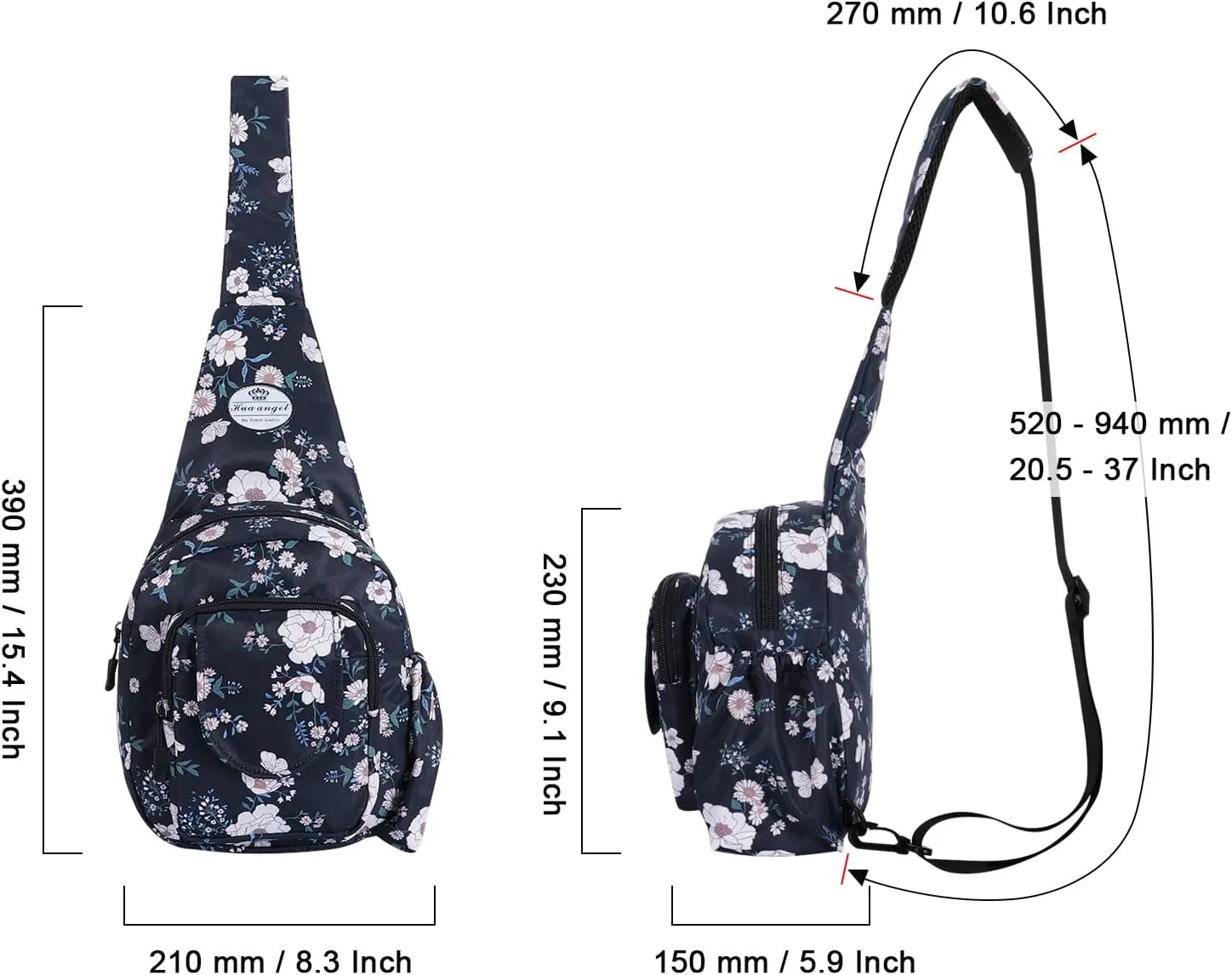 HUA ANGEL Floral Sling Bag, Small Lightweight Crossbody Shoulder Chest Bag for Men & Women Compact Travel Hiking Mini Daypack