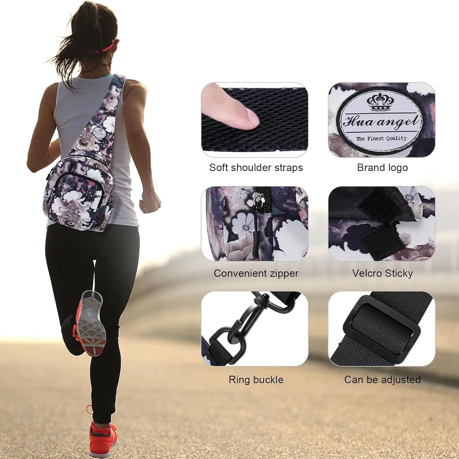 HUA ANGEL Floral Sling Bag, Small Lightweight Crossbody Shoulder Chest Bag for Men & Women Compact Travel Hiking Mini Daypack