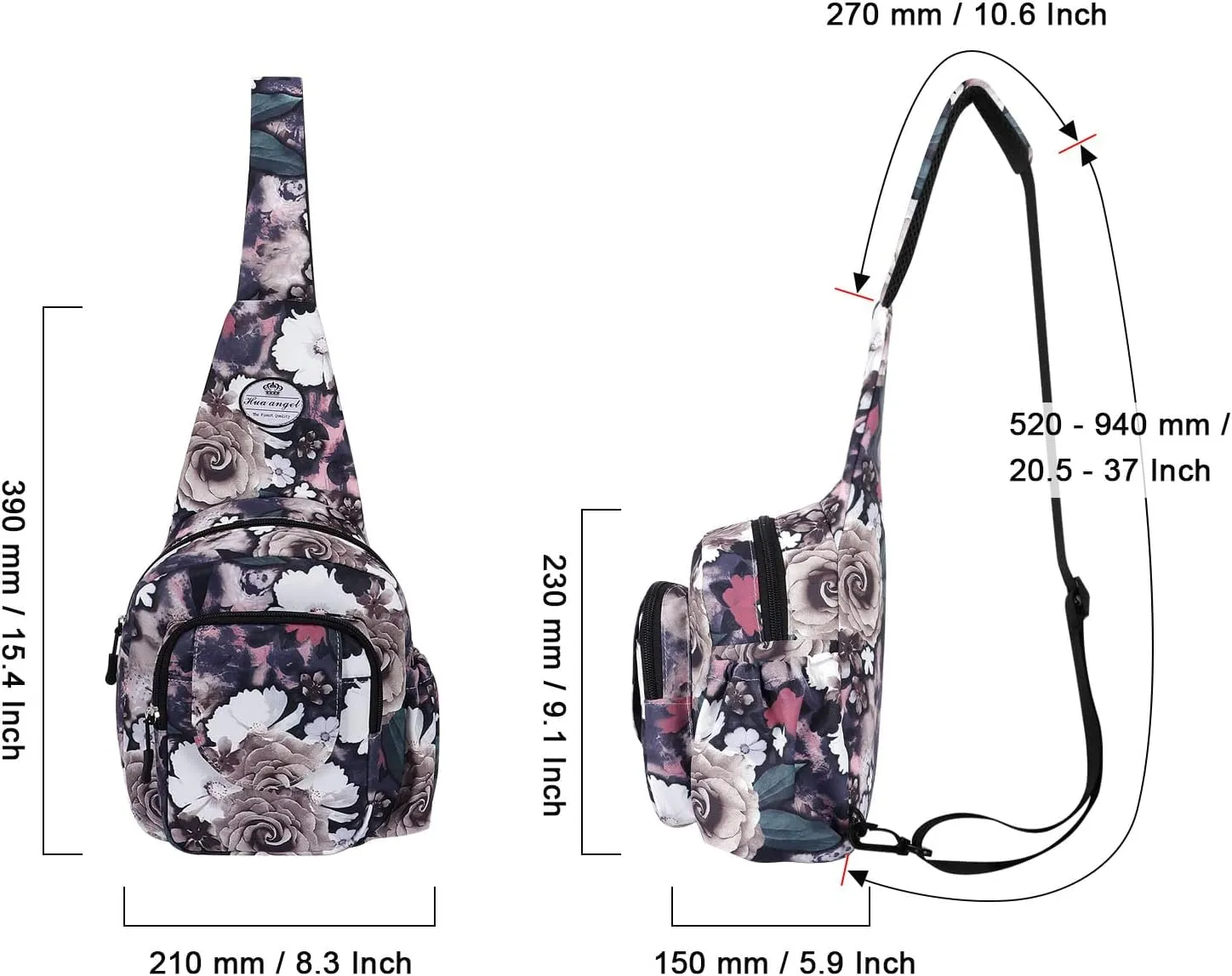 HUA ANGEL Floral Sling Bag, Small Lightweight Crossbody Shoulder Chest Bag for Men & Women Compact Travel Hiking Mini Daypack