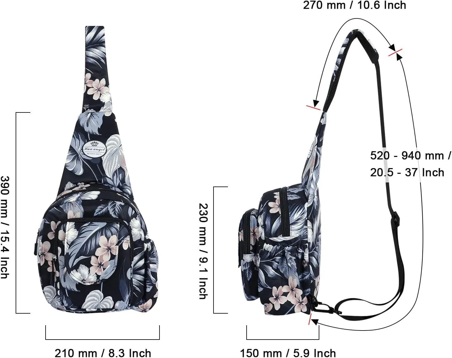 HUA ANGEL Floral Sling Bag, Small Lightweight Crossbody Shoulder Chest Bag for Men & Women Compact Travel Hiking Mini Daypack