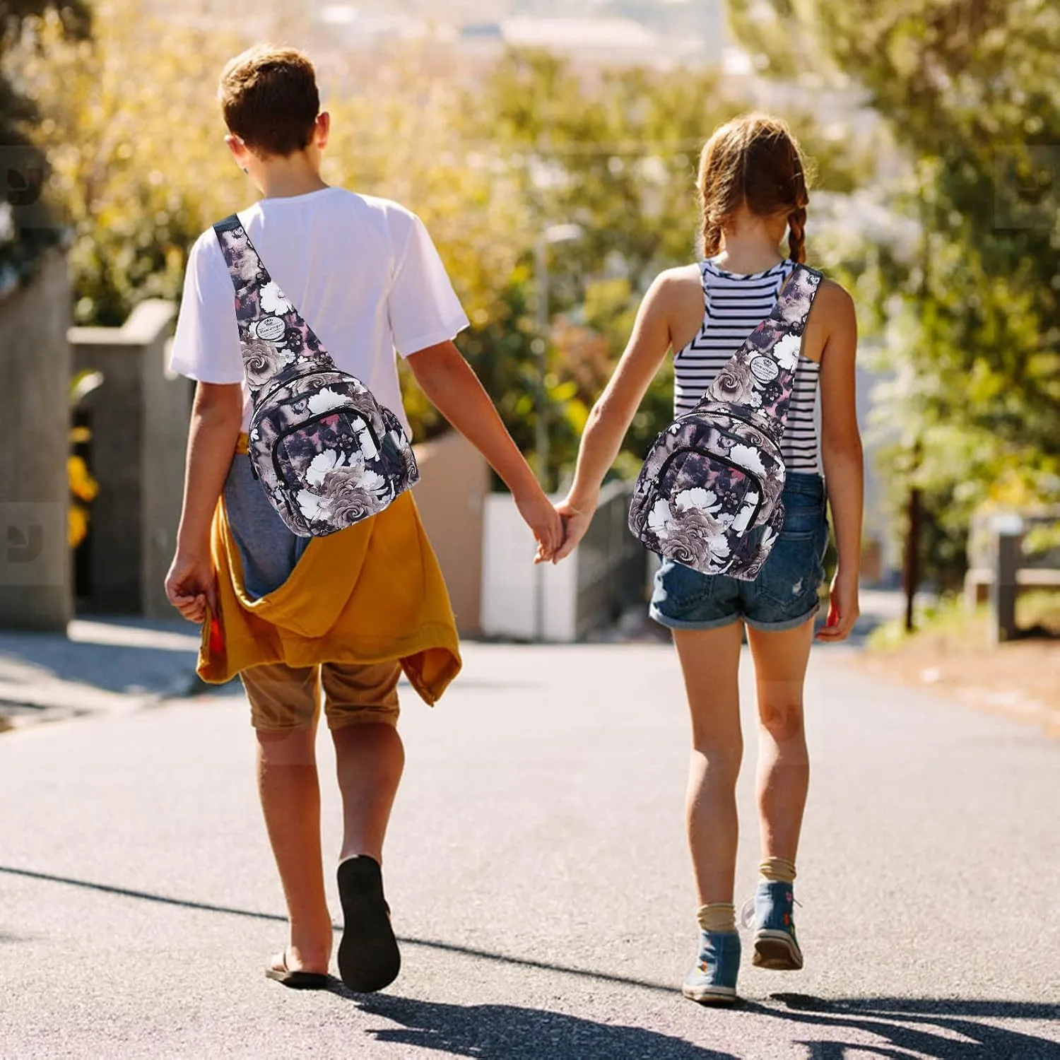 HUA ANGEL Floral Sling Bag, Small Lightweight Crossbody Shoulder Chest Bag for Men & Women Compact Travel Hiking Mini Daypack